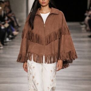 Rockin' C Mid-Western Boho Chocolate Brown Chic Fringe Faux Suede Cape